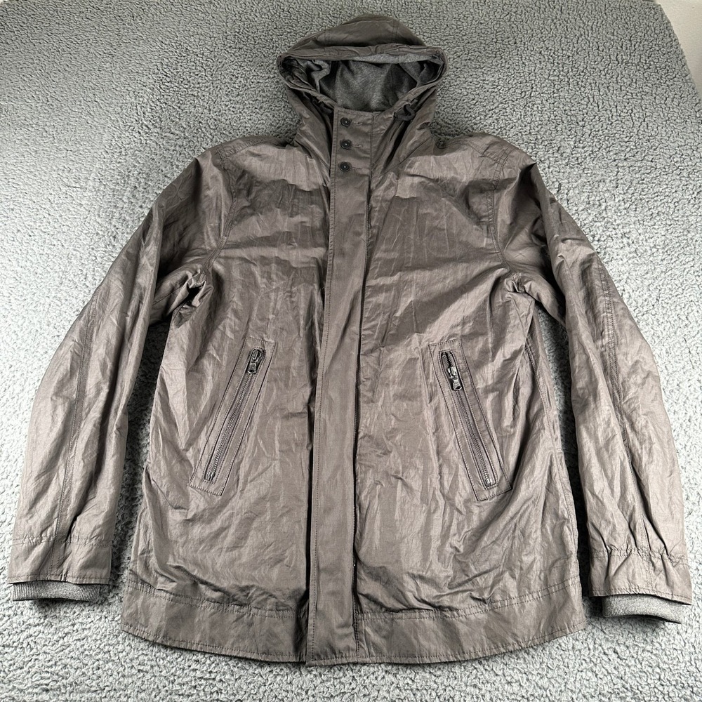 John Varvatos Jacket Mens S Hooded Zip Front Lightweight Gray Casual Coat Lined